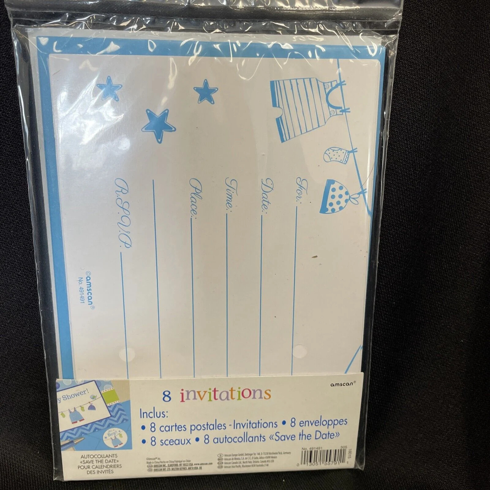 Shower Love Boy Chevron Polka Dot Baby Shower 8 Party Invitations w/Envelopes