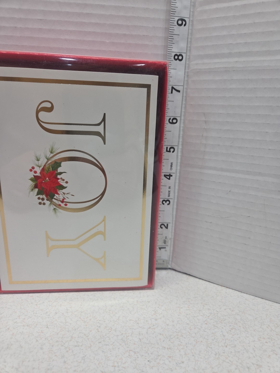 Christmas Cards Joy Poinsettia Box Of 10 Blank Inside 5” X 7” Recollections NIB