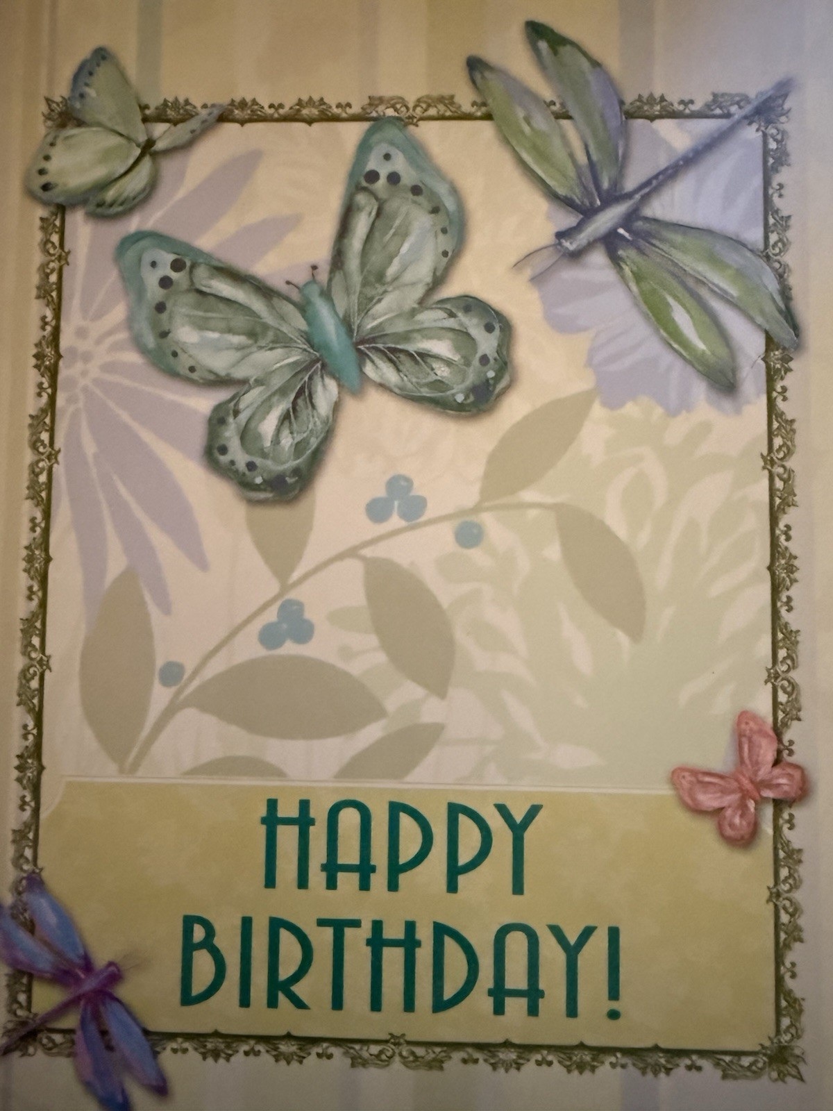 “Happy Birthday” – Colorful Dragonfly & Butterfly – 4.5″ X 6″