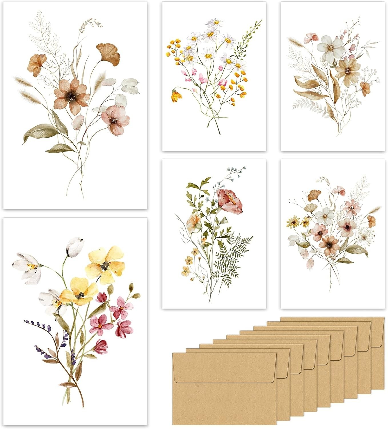 30 Blank Greeting Cards 4×6 with Envelopes Floral Note Cards Assorted Designs