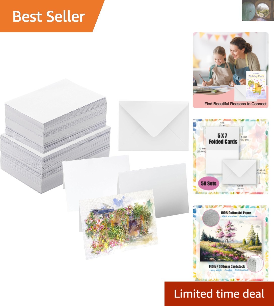 Blank 100% Cotton Watercolor Cards with Envelopes – Ideal for Artistic Creations