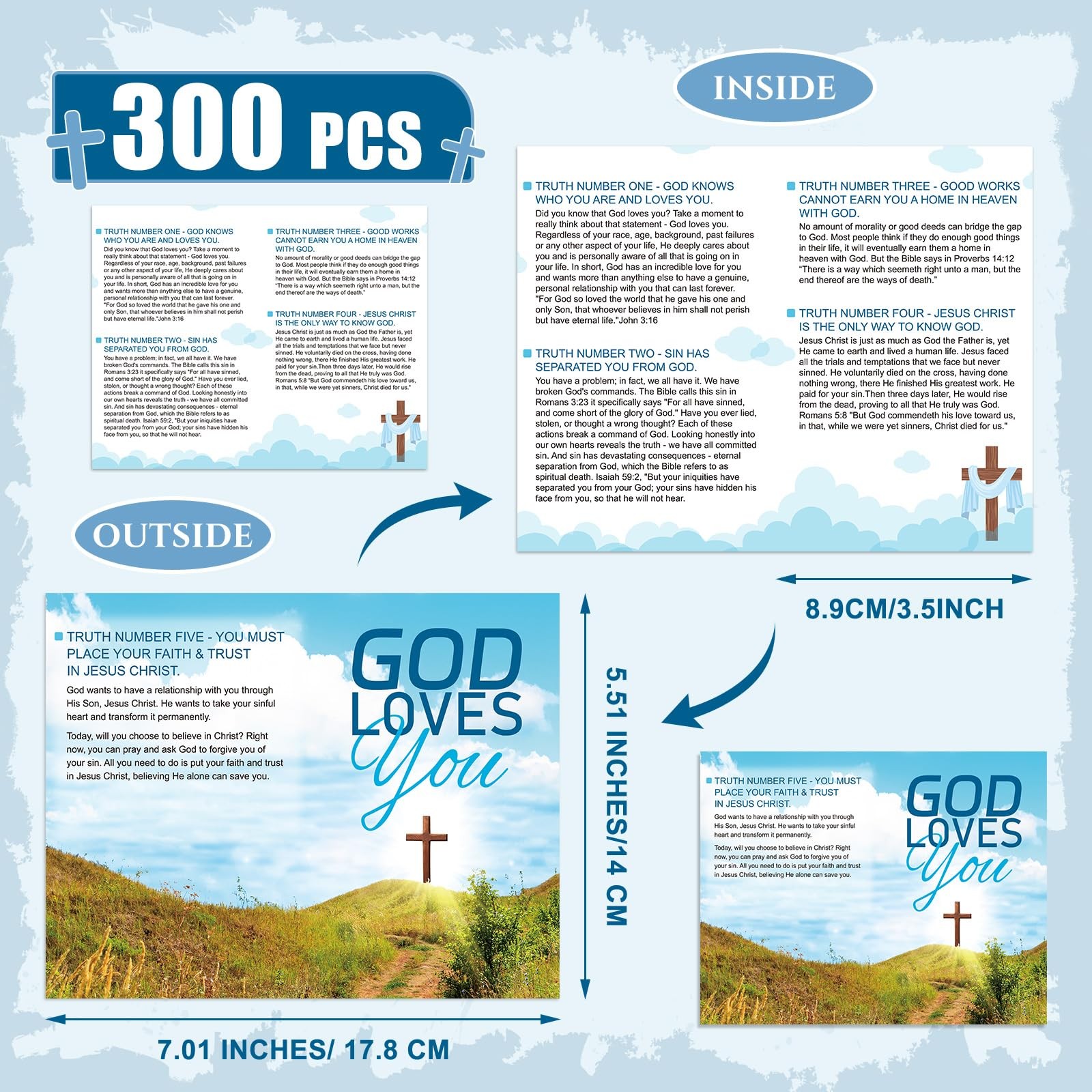 300 Pcs Gospel Tract Card Salvation Plan Cards Bible Tracts Christian Inspira…