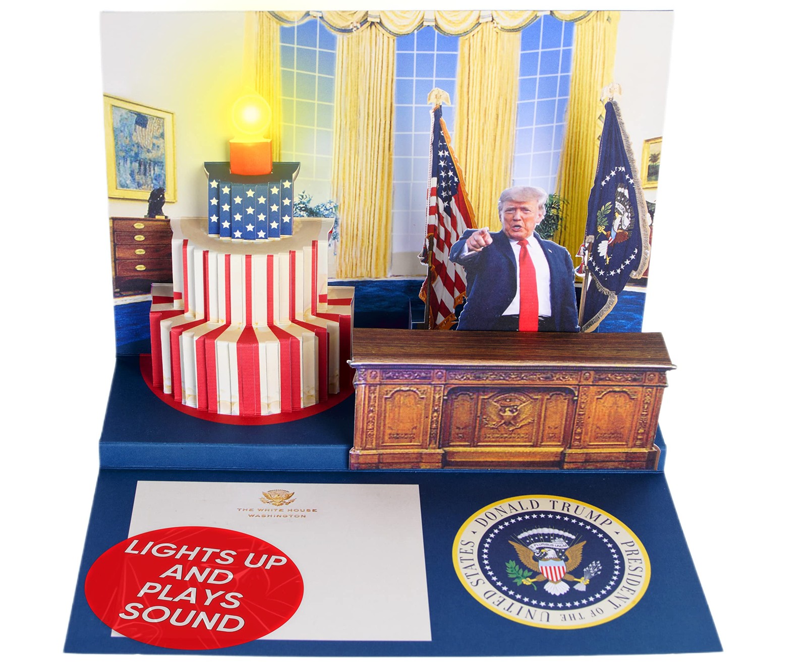 Trump Pop Up Birthday Card Lights Up and Plays Happy Birthday Voice Message
