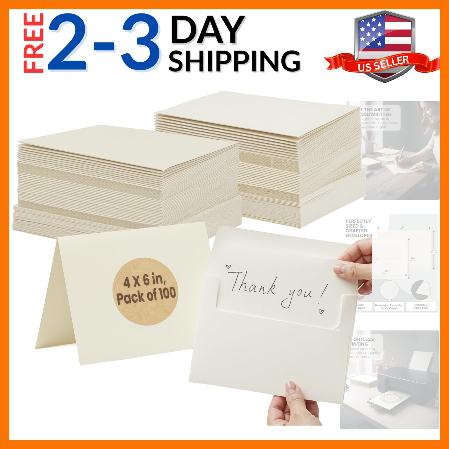Blank Paper Cards 100PK 4×6 Folded Ivory with Envelopes – Cardstock for DIY …