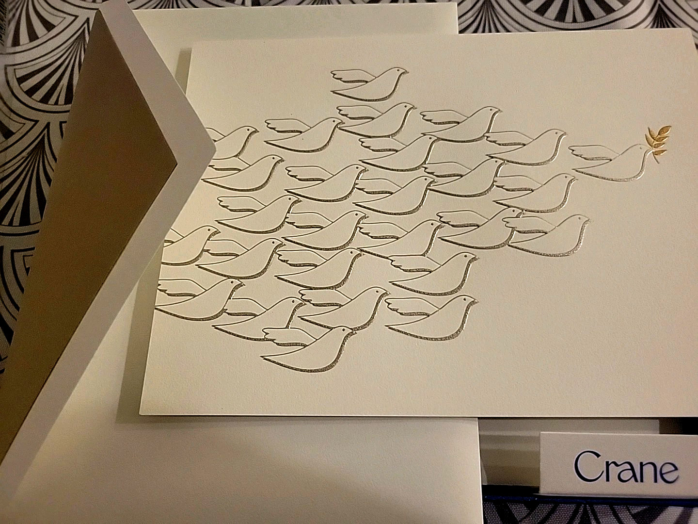 10 Crane & Co. Luxury Cards Lined Gold Peace Doves Hand Engraved Boxed Holiday