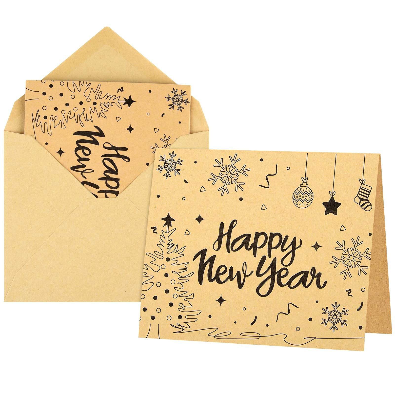 Morcheiong 36pcs Happy New Year Greeting Cards with Envelopes and Stickers Kraft