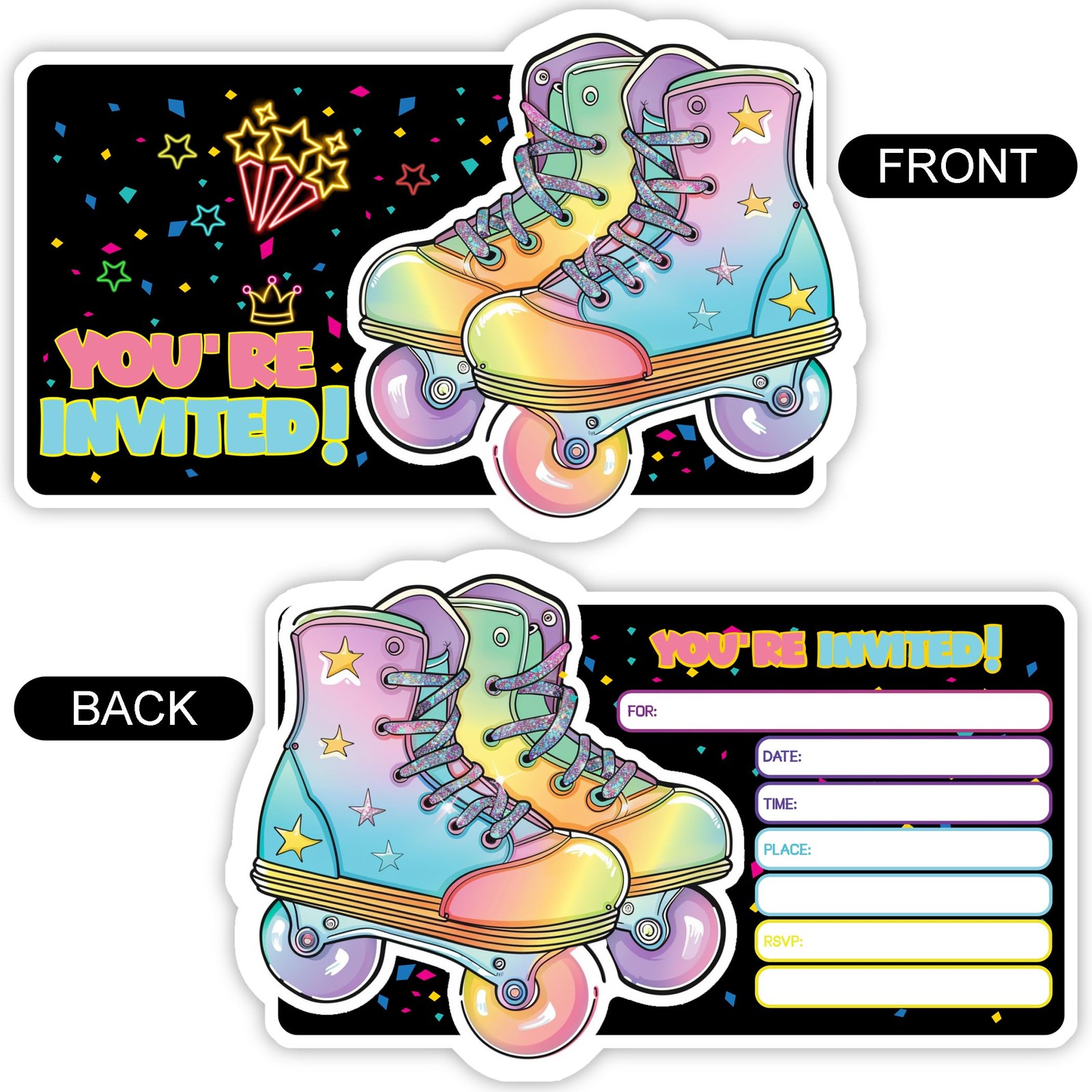 Roller Skating Party Invitation Cards Rink Skate Invites 30 Cards Envelopes