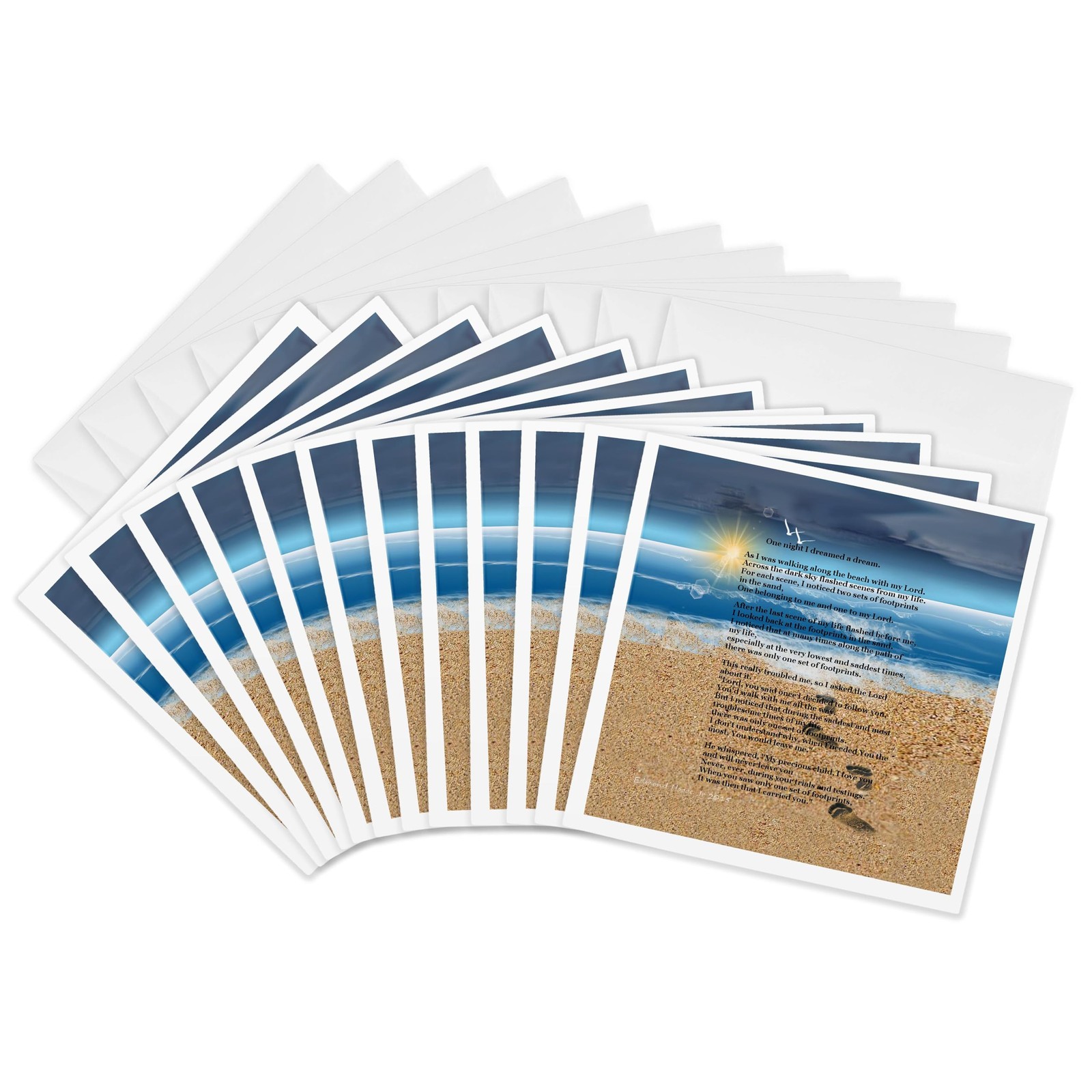 3dRose Greeting Cards – Footprints in the Sand on Beach with Poem – 12 Pack