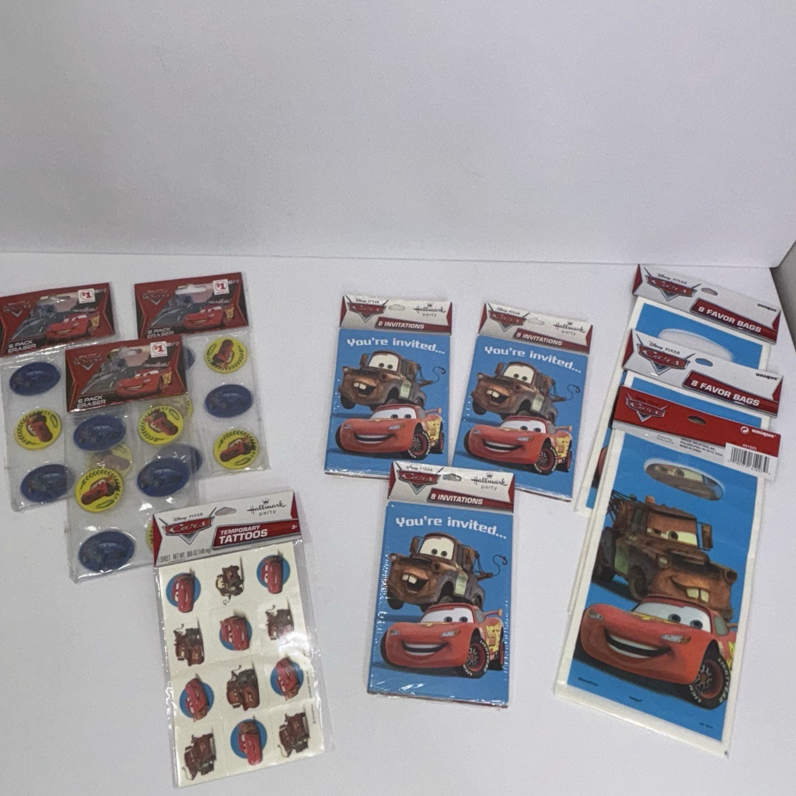 Disney Pixar Cars Party Invitations & Envelopes W/Miscellaneous Party Favors