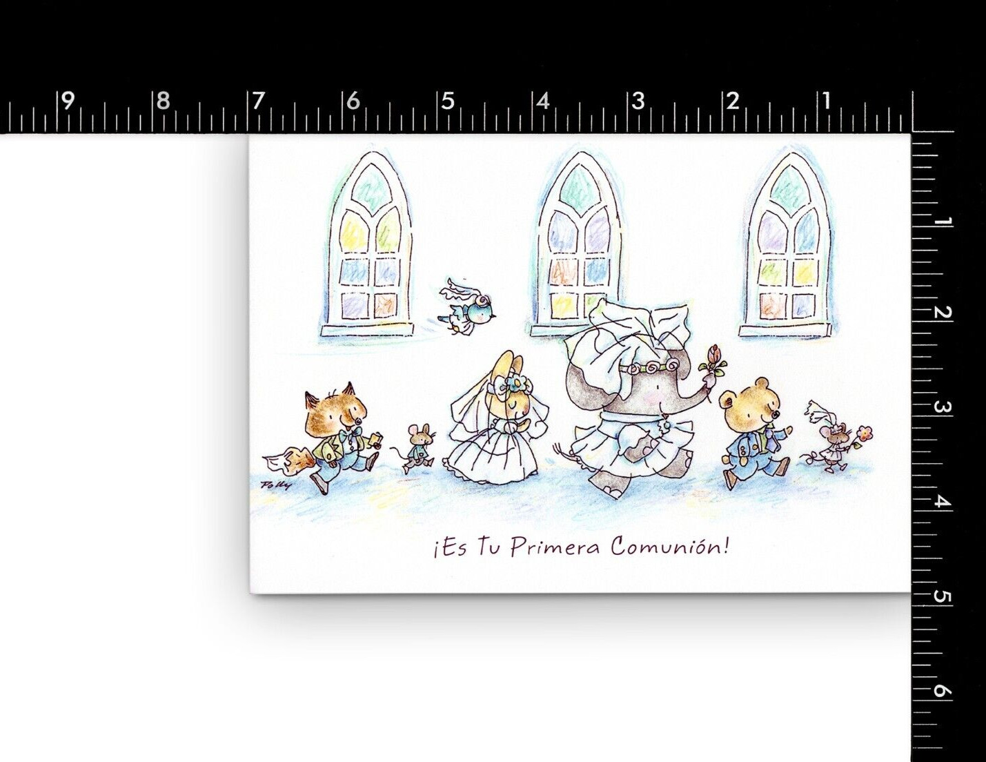 Spanish FIRST COMMUNION Card, Cute Church Animals by Sinceramente Hallmark +✉