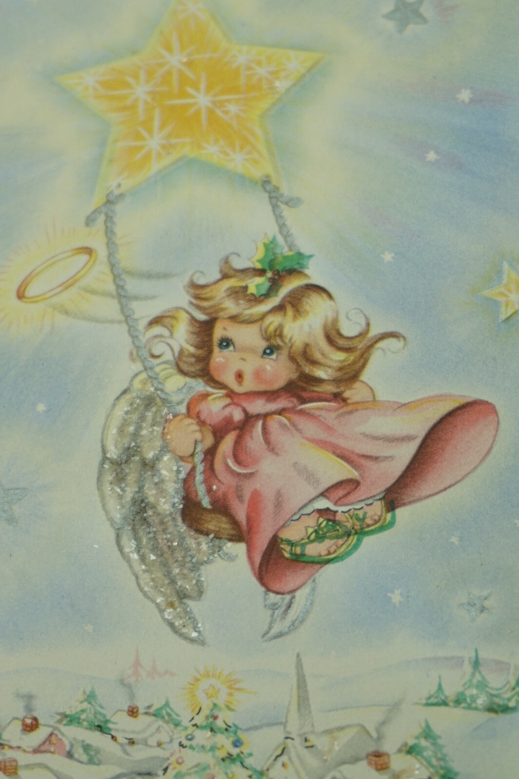 VINTAGE CHRISTMAS CARD NEW OLD STOCK AMERICAN GREETINGS 1950s ART CHOICE ANGELS