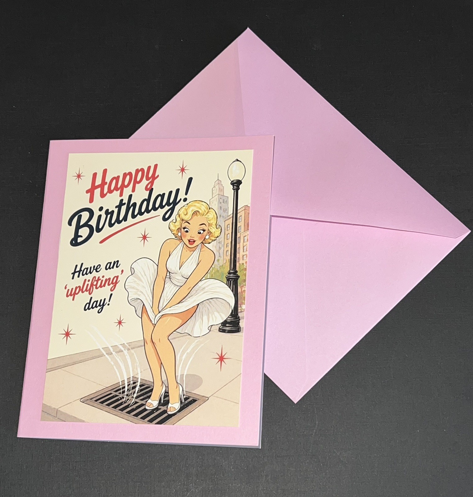 Cartoon Marilyn Monroe inspired Birthday Card 4.25” x 5.5” envelope