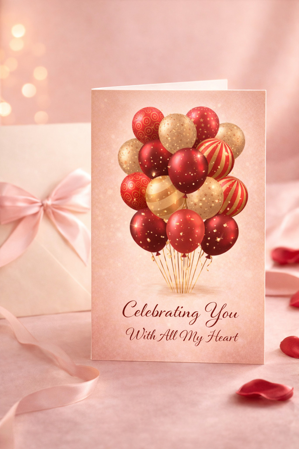 Romantic Heart Balloons Valentine’s Day Card – Elegant Love Greeting 5×7