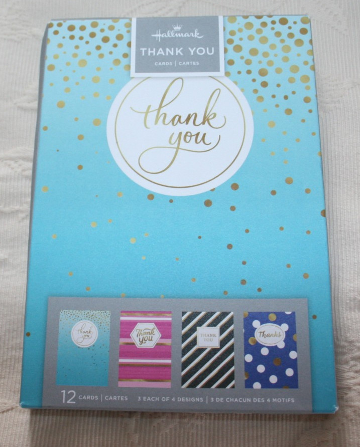 NWB set of 12 THANK YOU THANKS blank cards & envelopres Four Designs HALLMARK