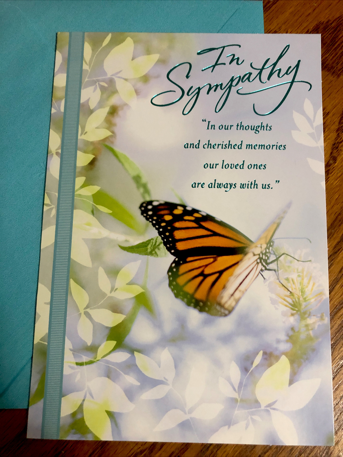 In Sympathy Cherished Memories Butterfly Flowers 5”x7” Hallmark Greeting Card