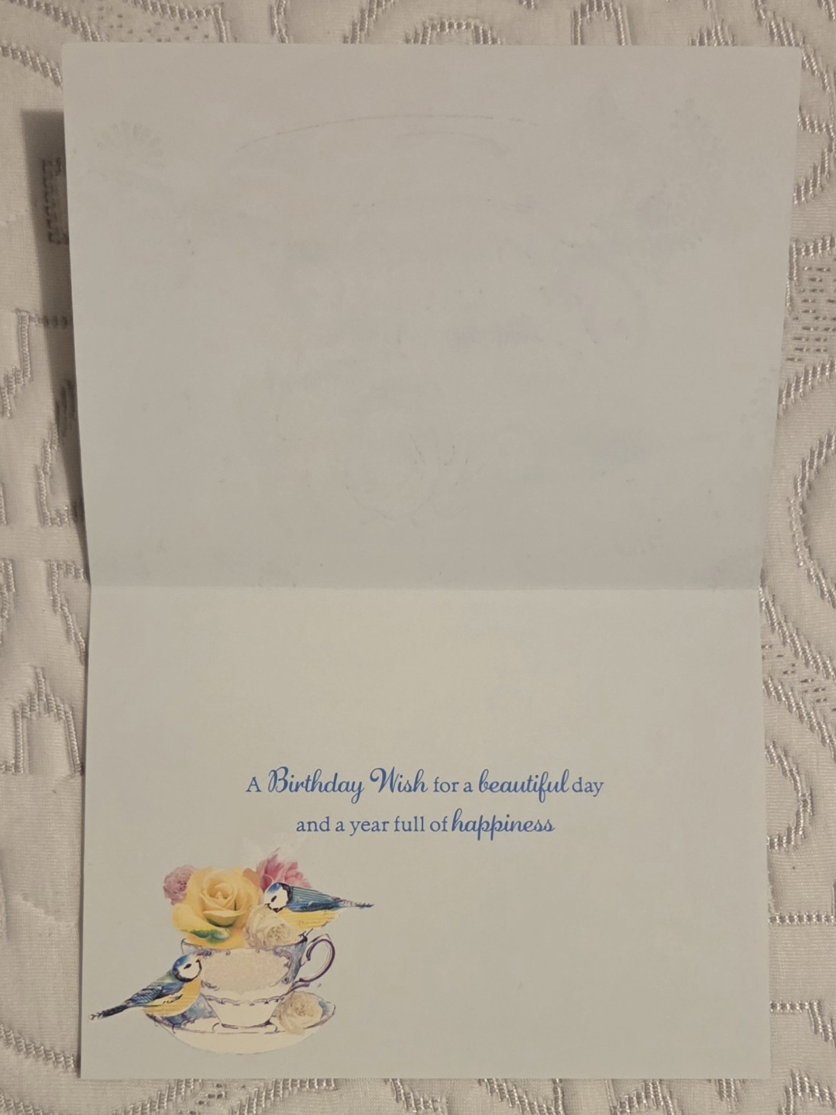 New Beginnings Birthday Card Tea Cup Bird Floral Beautiful Happiness W/ Envelope