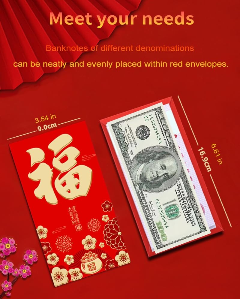 36 Pcs Chinese New Year Red Envelopes of 2026, Year of the Horse Design with …