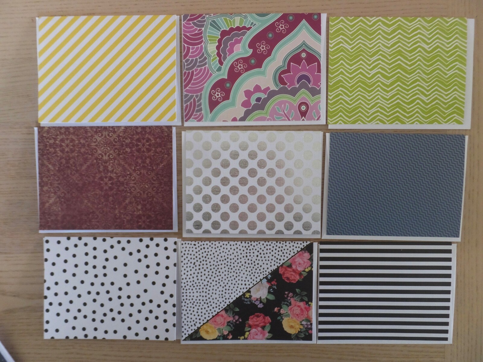 45 Note Cards with Envelopes, Blank inside, Polk-a-Dots, Stripes Geometric, etc.